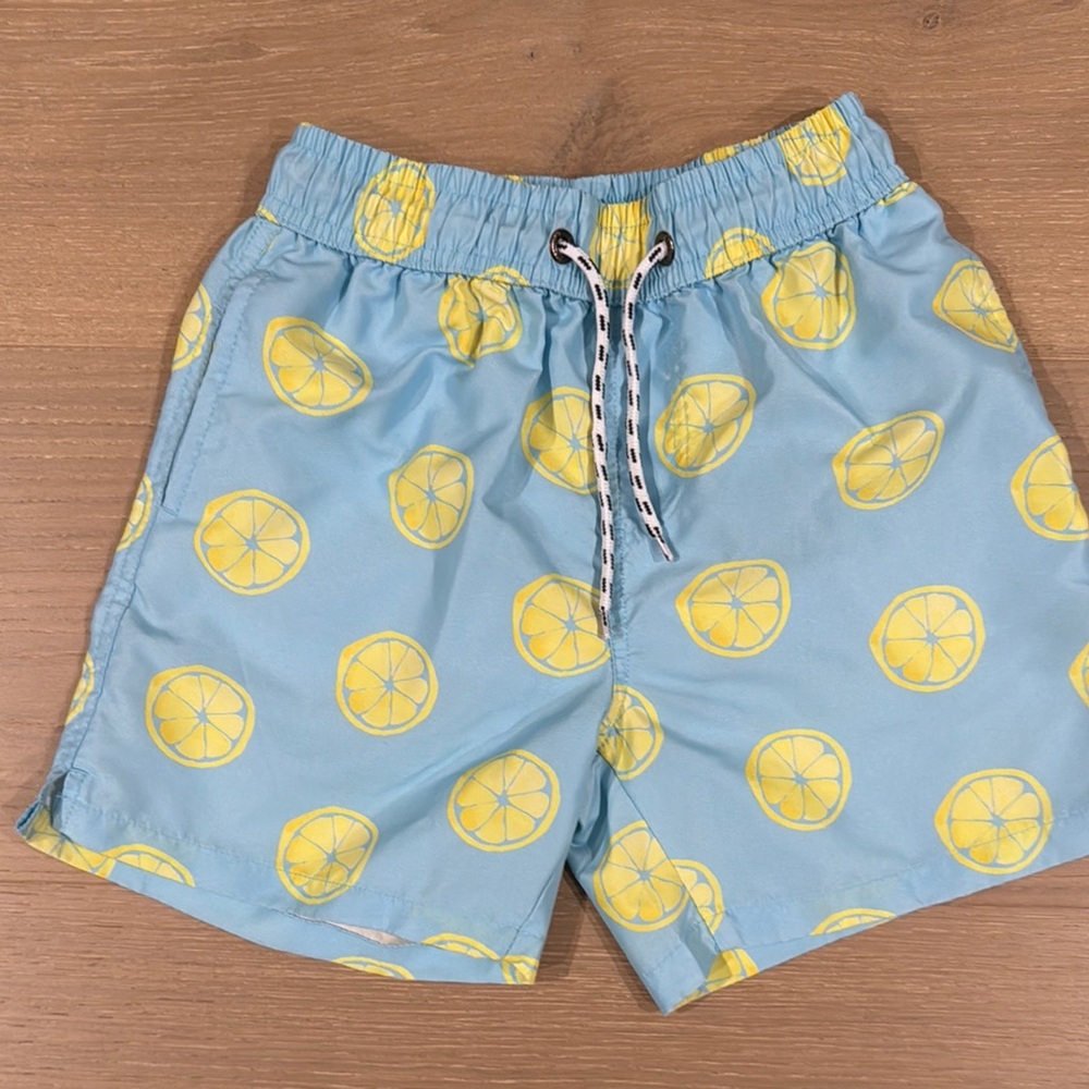Snapper Rock Blue and Yellow Lemon Print Swim Trunks